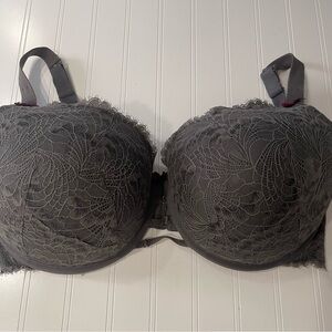 Cacique BOOST BALCONETTE Size 42H Gray Lace Underlay Padded Underwire Bra